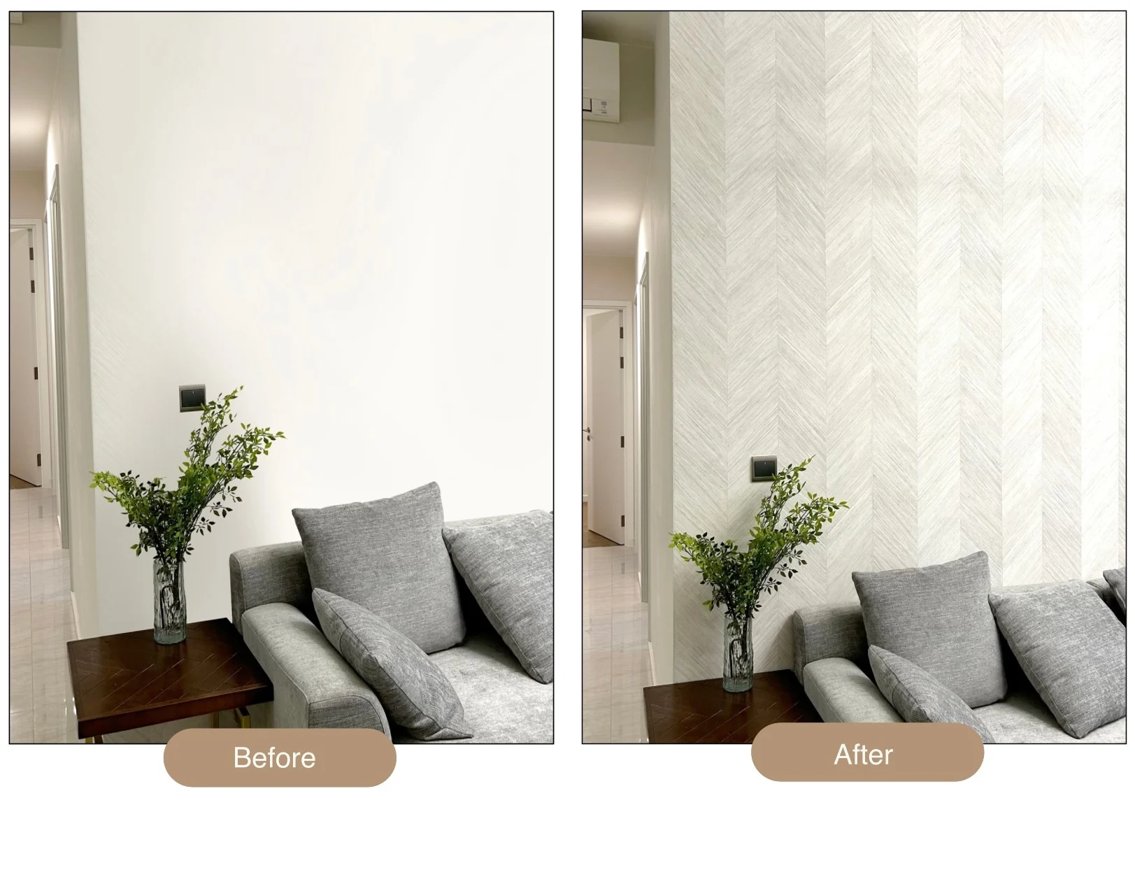 Plain wall transformed with textured wallpaper